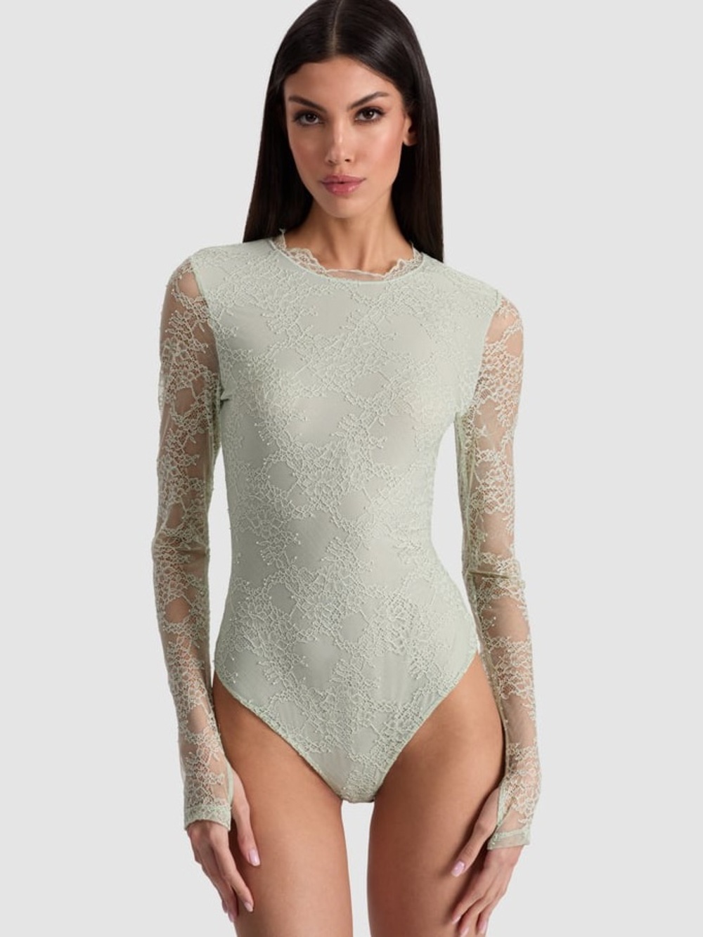 Alice + Olivia Taeyn Lace Bodysuit Green Tea
